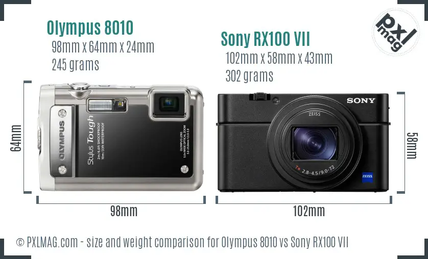 Olympus 8010 vs Sony RX100 VII size comparison