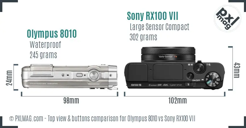 Olympus 8010 vs Sony RX100 VII top view buttons comparison