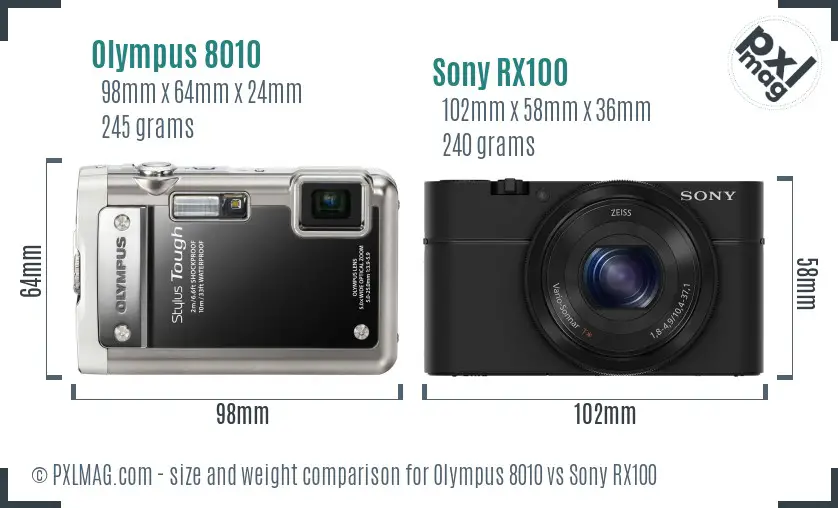 Olympus 8010 vs Sony RX100 size comparison