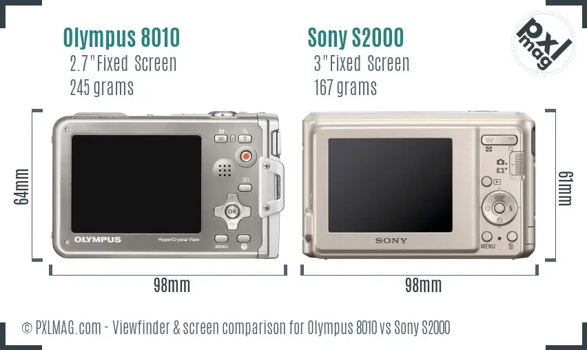 Olympus 8010 vs Sony S2000 Screen and Viewfinder comparison