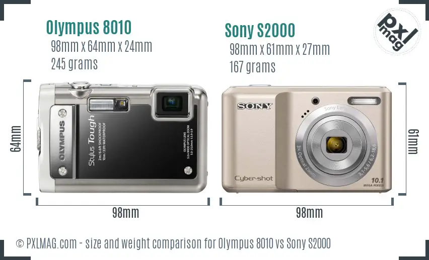 Olympus 8010 vs Sony S2000 size comparison