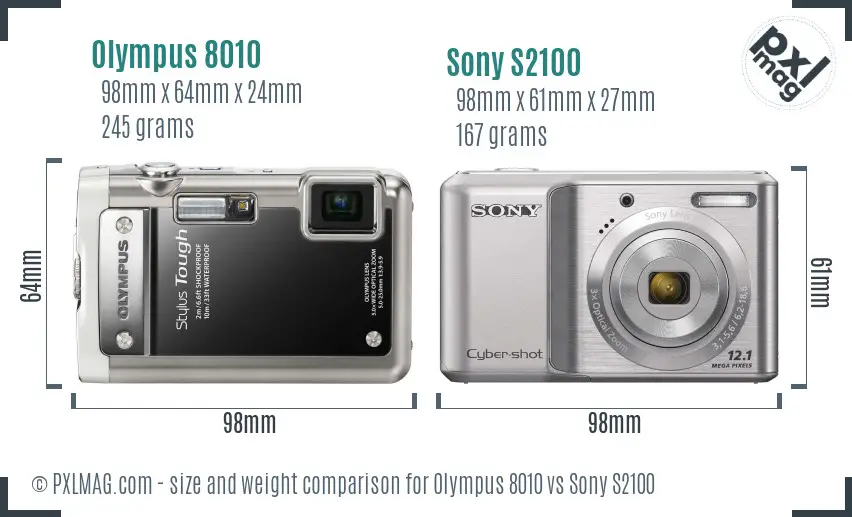 Olympus 8010 vs Sony S2100 size comparison