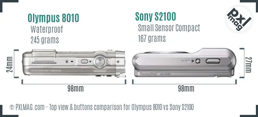 Olympus 8010 vs Sony S2100 top view buttons comparison