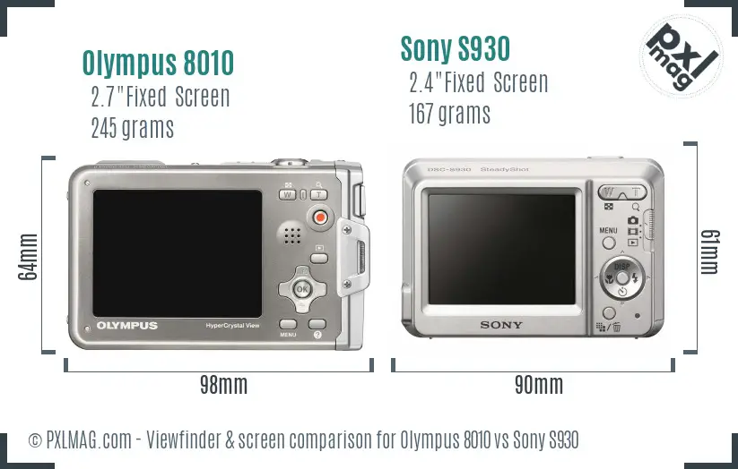 Olympus 8010 vs Sony S930 Screen and Viewfinder comparison