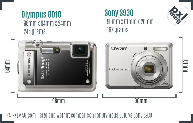 Olympus 8010 vs Sony S930 size comparison