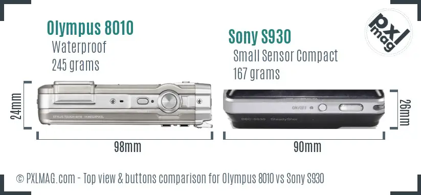 Olympus 8010 vs Sony S930 top view buttons comparison