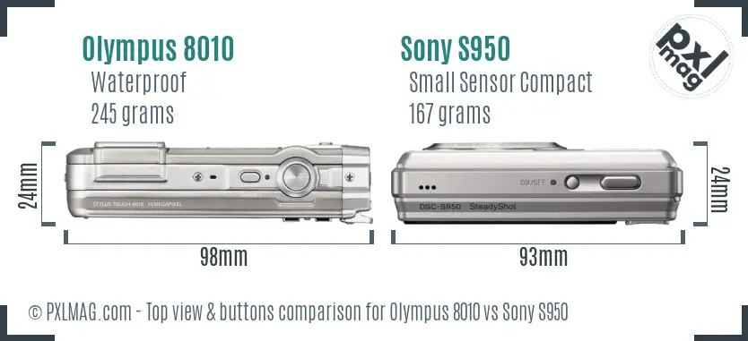 Olympus 8010 vs Sony S950 top view buttons comparison