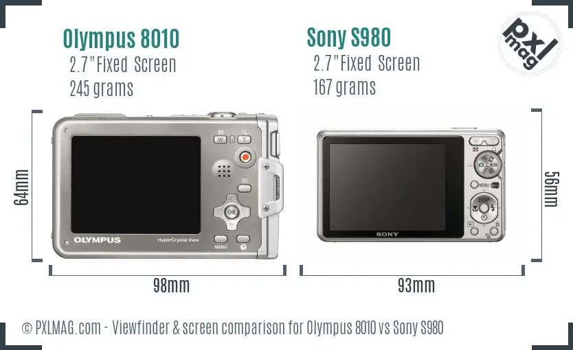 Olympus 8010 vs Sony S980 Screen and Viewfinder comparison