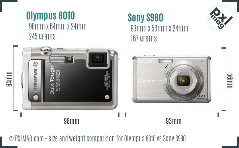 Olympus 8010 vs Sony S980 size comparison