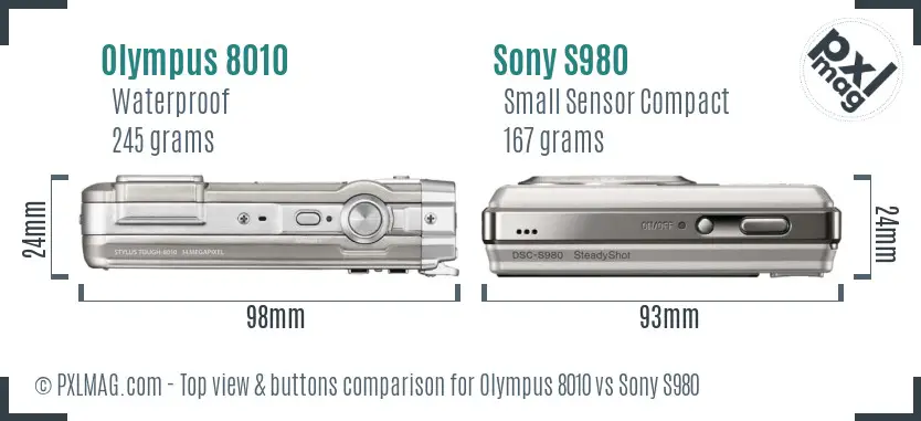 Olympus 8010 vs Sony S980 top view buttons comparison