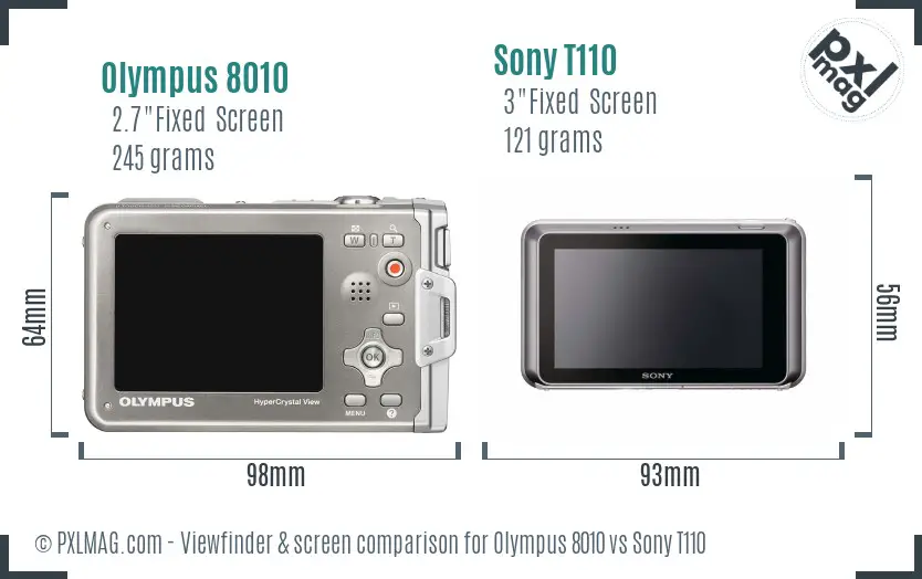 Olympus 8010 vs Sony T110 Screen and Viewfinder comparison