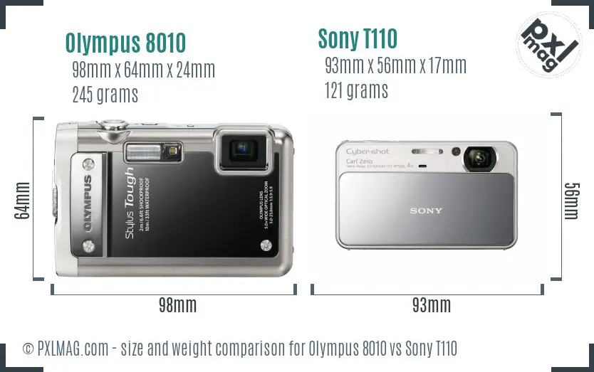 Olympus 8010 vs Sony T110 size comparison