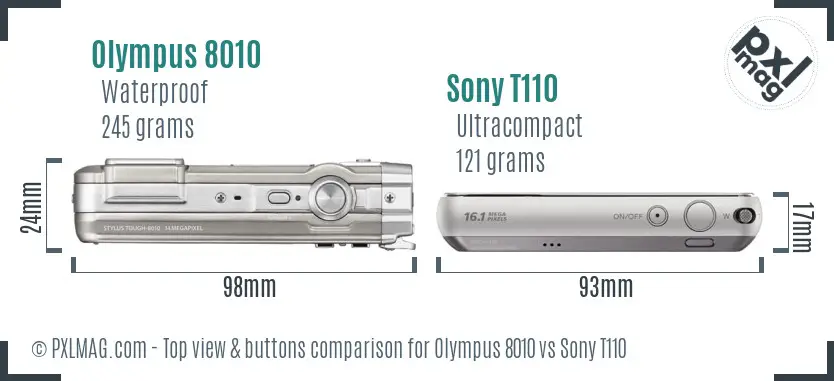 Olympus 8010 vs Sony T110 top view buttons comparison