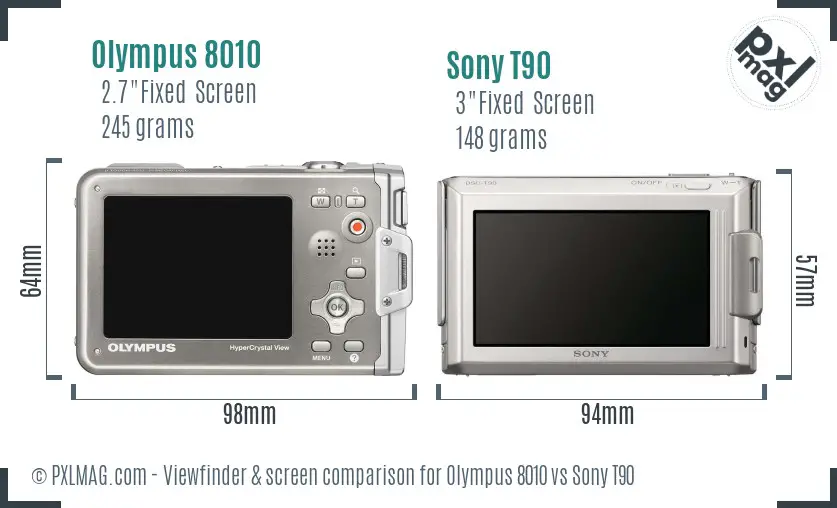 Olympus 8010 vs Sony T90 Screen and Viewfinder comparison