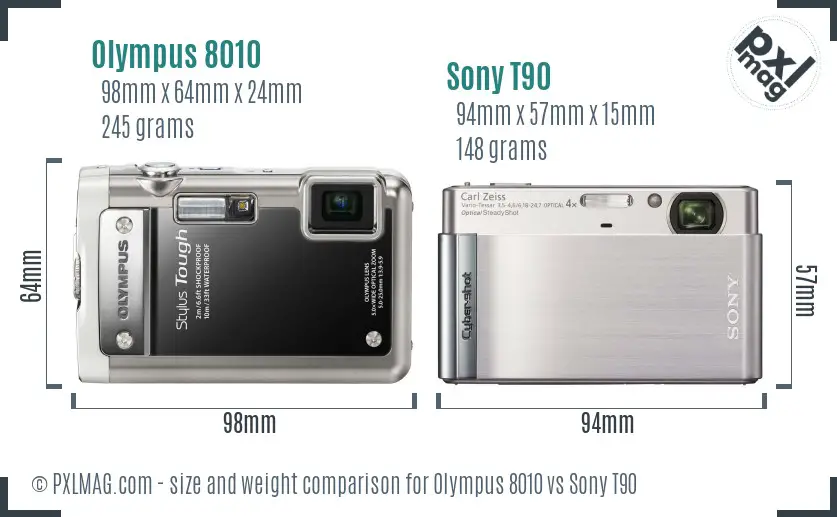 Olympus 8010 vs Sony T90 size comparison