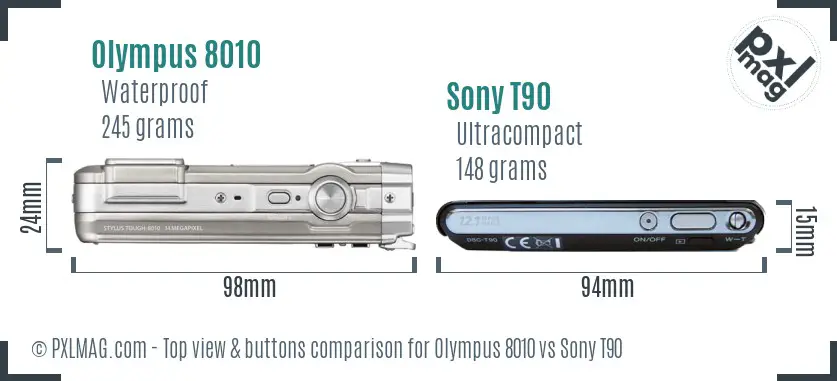 Olympus 8010 vs Sony T90 top view buttons comparison
