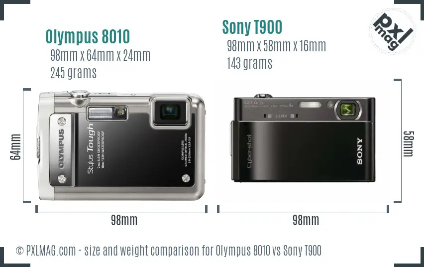 Olympus 8010 vs Sony T900 size comparison
