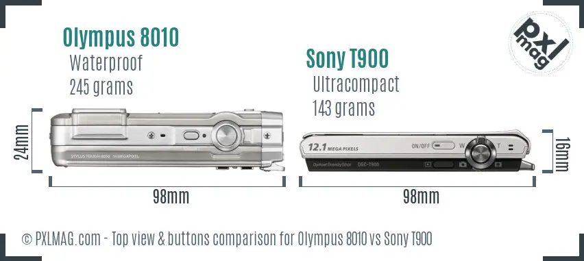 Olympus 8010 vs Sony T900 top view buttons comparison