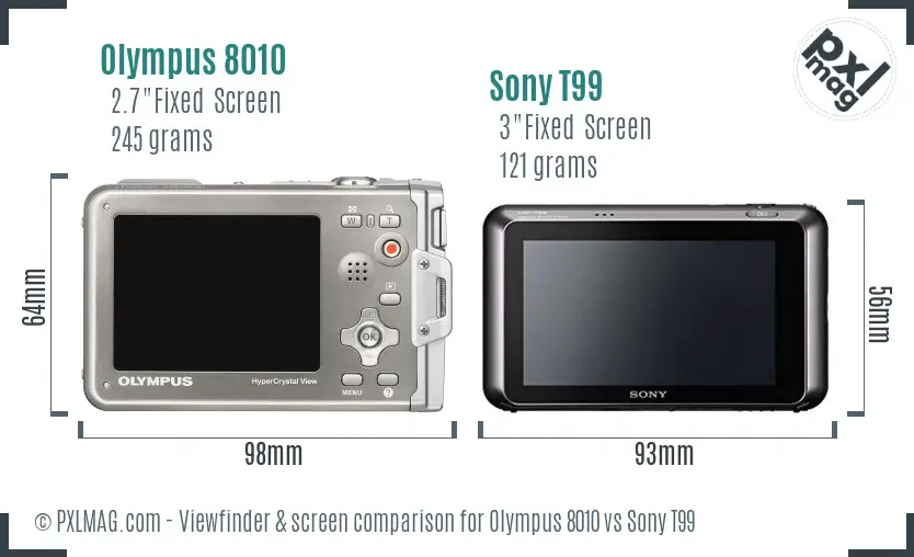 Olympus 8010 vs Sony T99 Screen and Viewfinder comparison