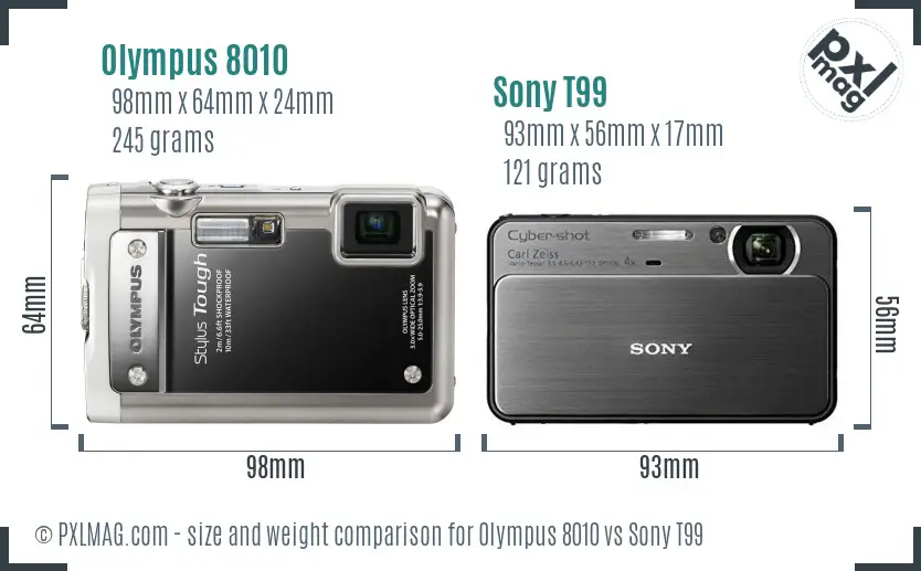 Olympus 8010 vs Sony T99 size comparison