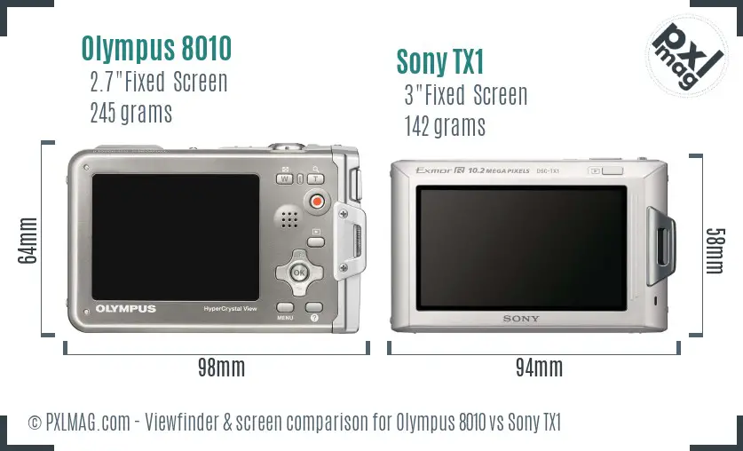 Olympus 8010 vs Sony TX1 Screen and Viewfinder comparison