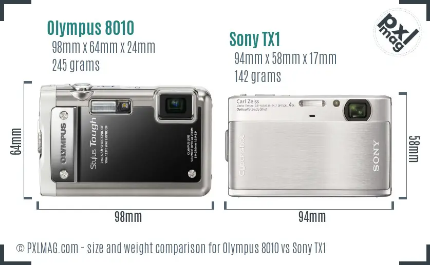 Olympus 8010 vs Sony TX1 size comparison