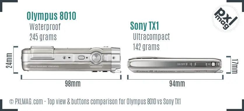 Olympus 8010 vs Sony TX1 top view buttons comparison
