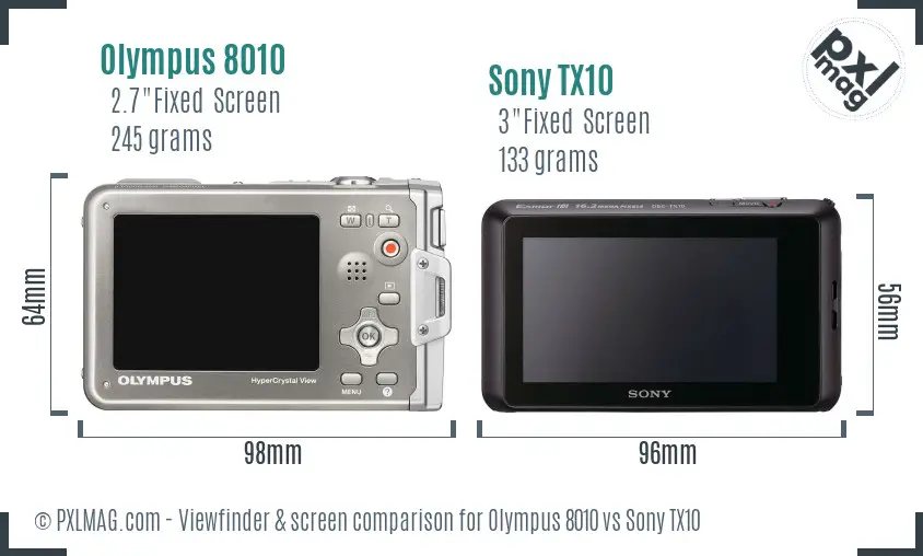 Olympus 8010 vs Sony TX10 Screen and Viewfinder comparison