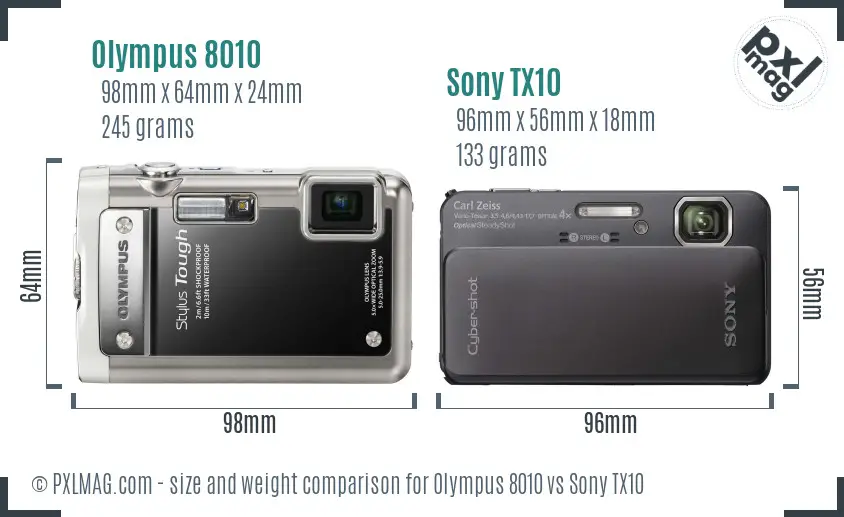 Olympus 8010 vs Sony TX10 size comparison