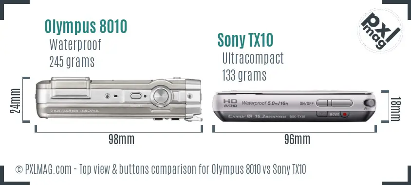 Olympus 8010 vs Sony TX10 top view buttons comparison