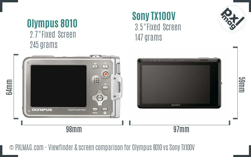 Olympus 8010 vs Sony TX100V Screen and Viewfinder comparison