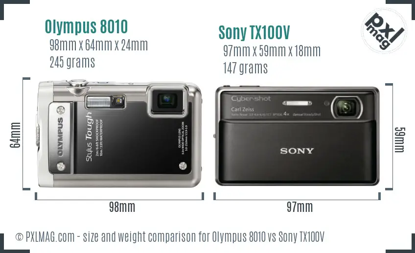 Olympus 8010 vs Sony TX100V size comparison