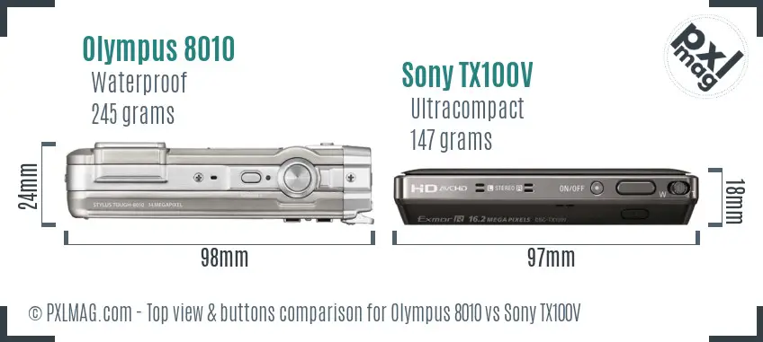 Olympus 8010 vs Sony TX100V top view buttons comparison