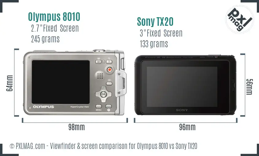 Olympus 8010 vs Sony TX20 Screen and Viewfinder comparison