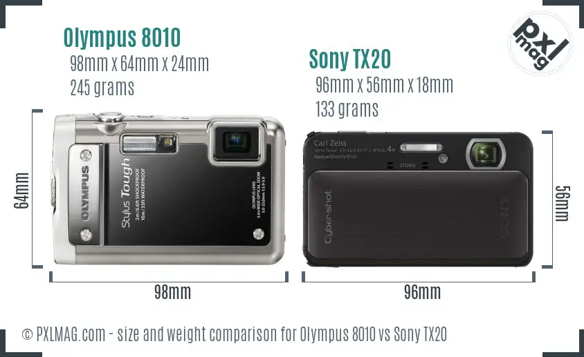 Olympus 8010 vs Sony TX20 size comparison