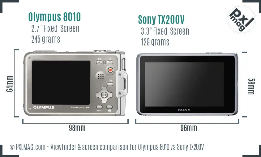 Olympus 8010 vs Sony TX200V Screen and Viewfinder comparison