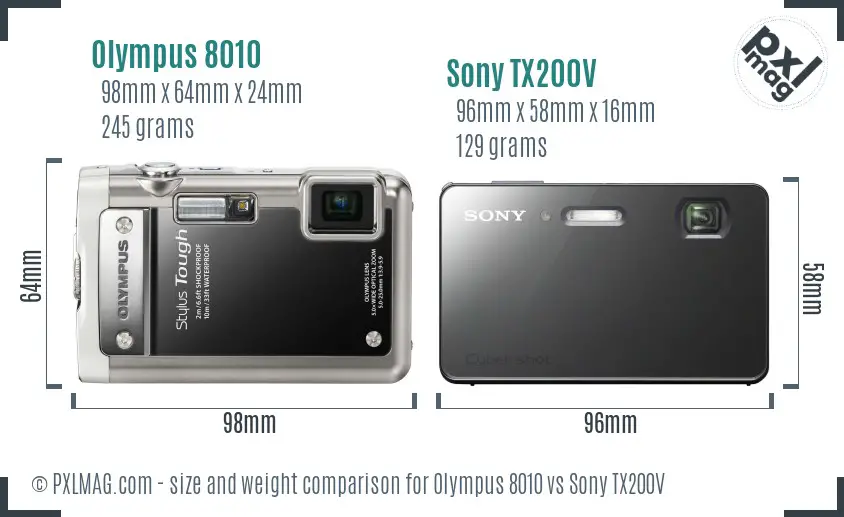 Olympus 8010 vs Sony TX200V size comparison