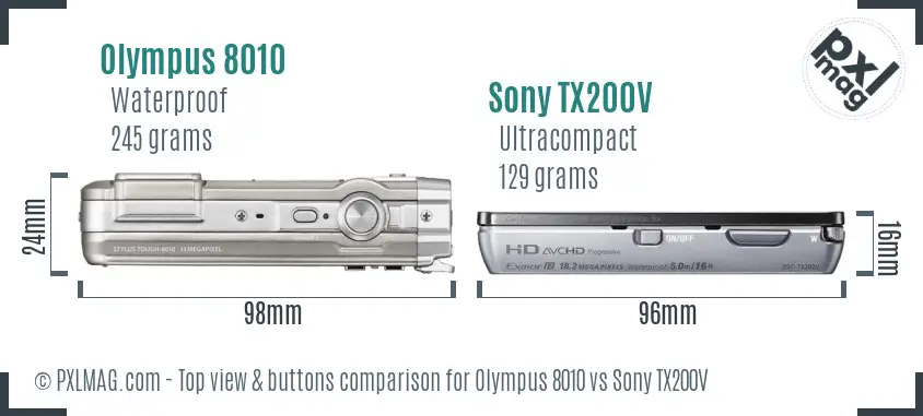 Olympus 8010 vs Sony TX200V top view buttons comparison