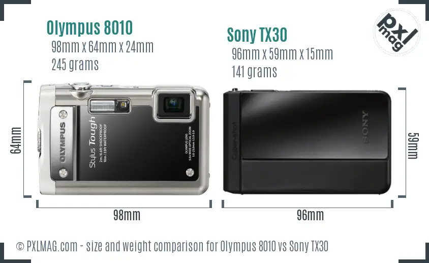 Olympus 8010 vs Sony TX30 size comparison