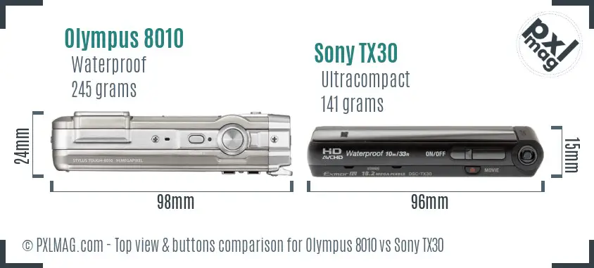 Olympus 8010 vs Sony TX30 top view buttons comparison