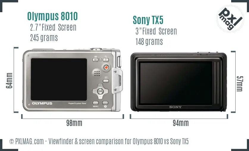 Olympus 8010 vs Sony TX5 Screen and Viewfinder comparison