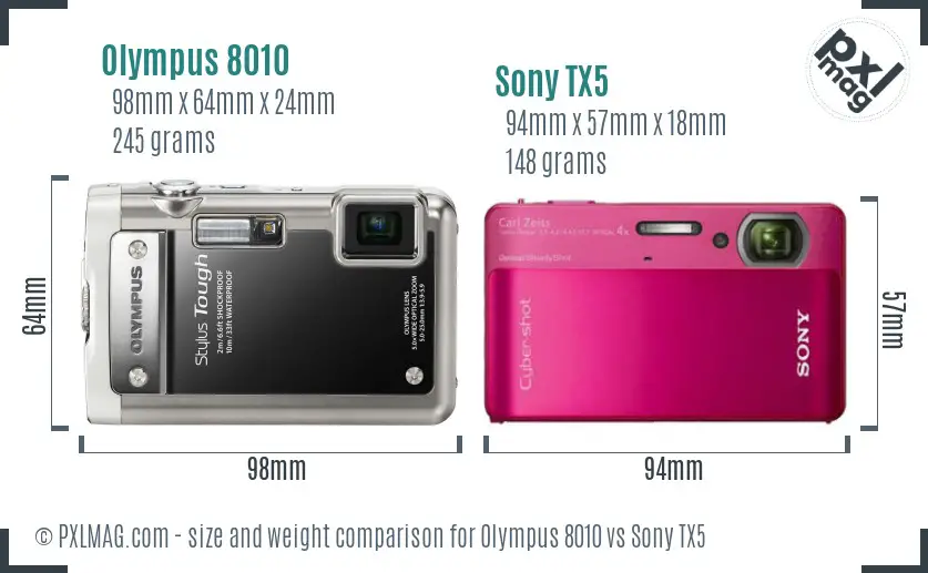 Olympus 8010 vs Sony TX5 size comparison