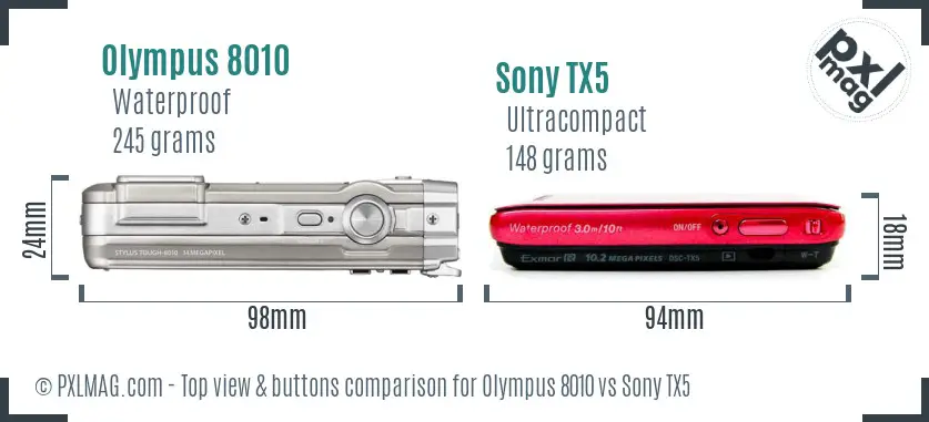 Olympus 8010 vs Sony TX5 top view buttons comparison