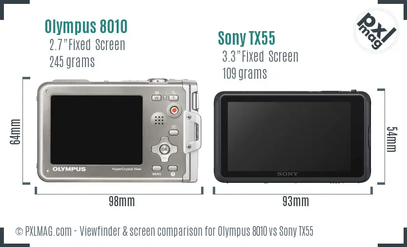 Olympus 8010 vs Sony TX55 Screen and Viewfinder comparison