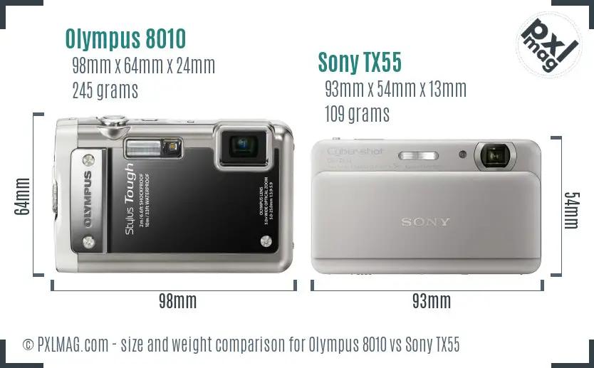 Olympus 8010 vs Sony TX55 size comparison
