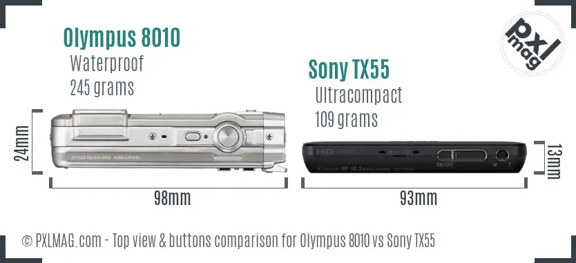Olympus 8010 vs Sony TX55 top view buttons comparison