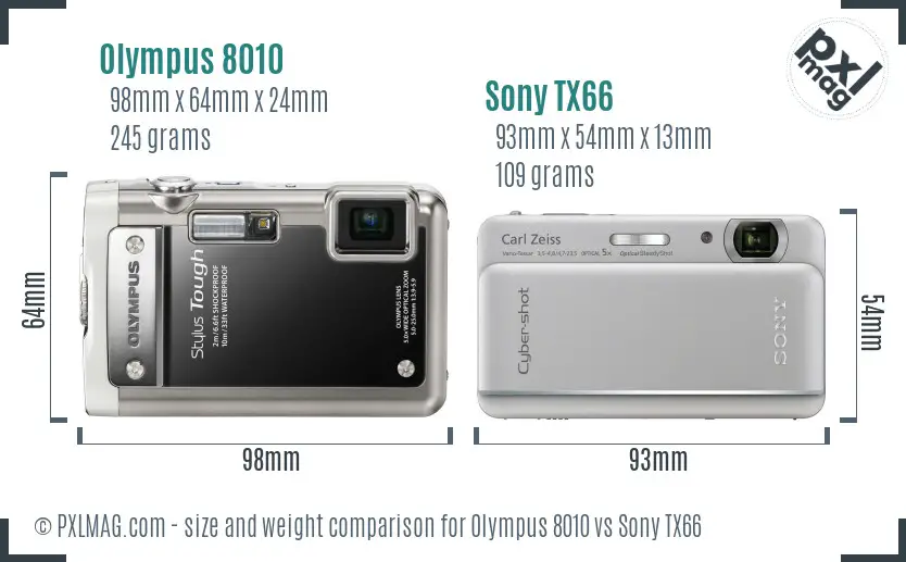 Olympus 8010 vs Sony TX66 size comparison