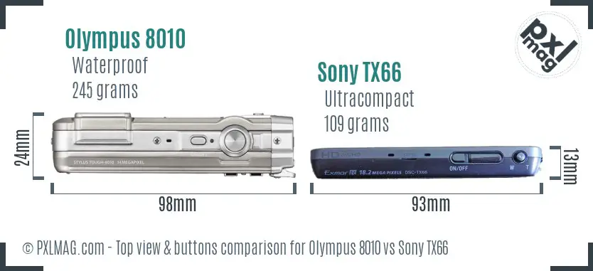 Olympus 8010 vs Sony TX66 top view buttons comparison