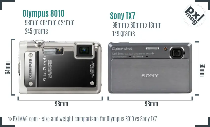 Olympus 8010 vs Sony TX7 size comparison Olympus 8010 vs Sony TX7 size comparison