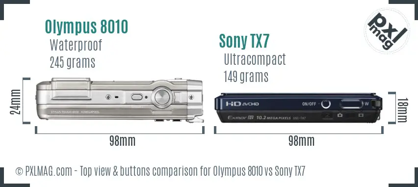 Olympus 8010 vs Sony TX7 top view buttons comparison Olympus 8010 vs Sony TX7 top view buttons comparison